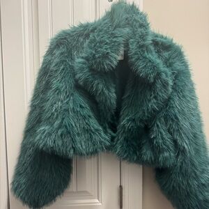 Free People green Paris cropped Faux Fur Coat with pockets